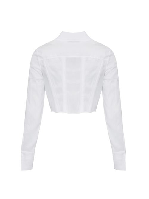 Camicia in cotone con patte e ricami Bianco Elisabetta Franchi | CA12661E2100